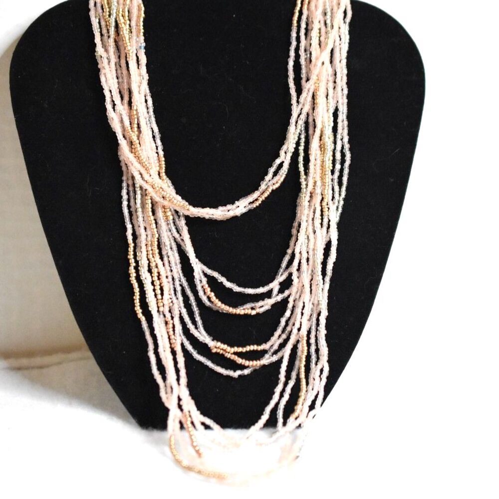 NWT Sonoma AIME Pink/Gold/Silver/Clear Beaded Multi Layer Beachy Party Necklace